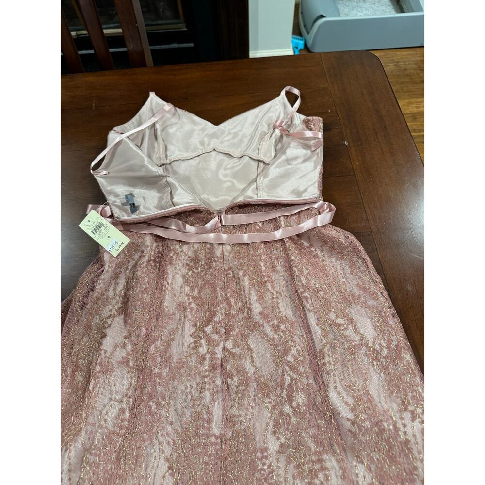 NWT Ann Taylor pink and gold metallic lace formal sash cocktail dress Size 4 - Picture 13 of 13